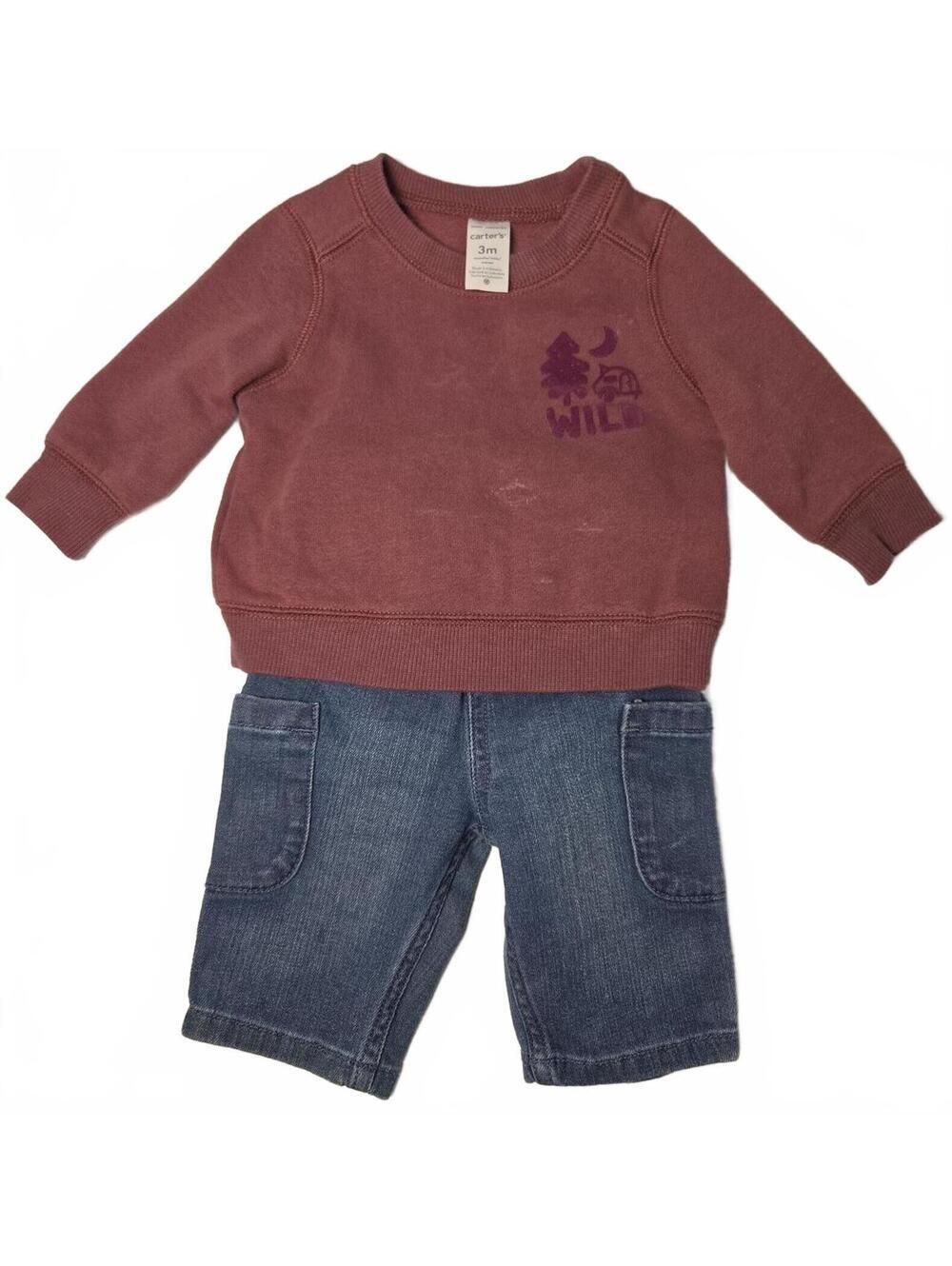 Carter's Baby 2-Piece Outfit - Mauve Sweatshirt &amp; Denim Shorts, Size 3 Month